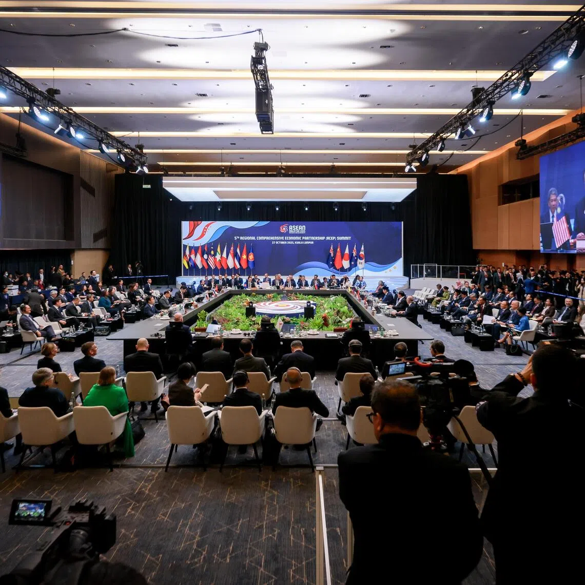 Leaders at the 5th Regional Comprehensive Economic Partnership (RCEP) Summit at the Kuala Lumpur Convention Centre in Kuala Lumpur, Malaysia, on Oct 27, 2025.
