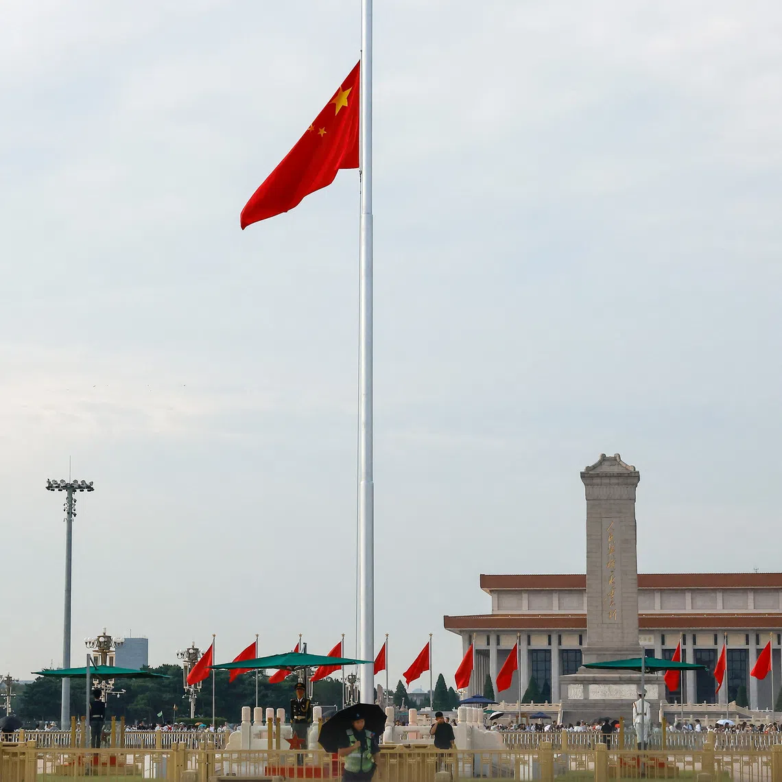 The Chinese flag at Tiananmen Square flying at half-mast on Aug 18 in memory of the late former Chinese Premier Zhu Rongji.