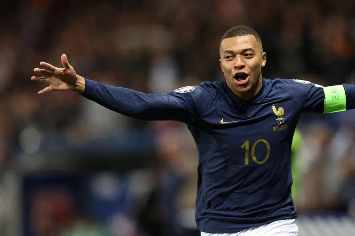 FILE PHOTO: Soccer Football - Euro 2024 Qualifier - Group B - France v Gibraltar - Allianz Riviera, Nice, France - November 18, 2023 France's Kylian Mbappe celebrates scoring their twelfth goal REUTERS/Claudia Greco/File Photo