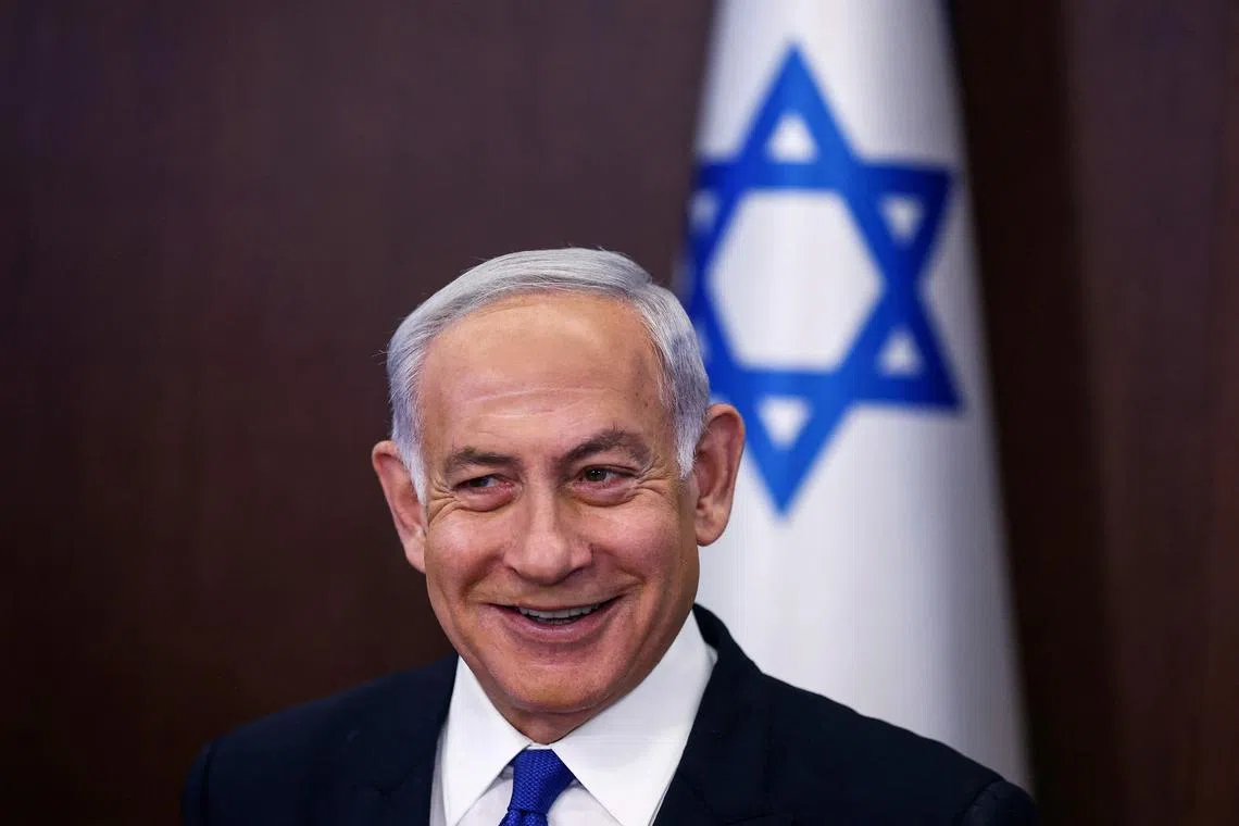 Israeli Prime Minister Benjamin Netanyahu chairs a cabinet meeting at the prime minister's office in Jerusalem, on June 4, 2023. (Photo by RONEN ZVULUN / POOL / AFP)
