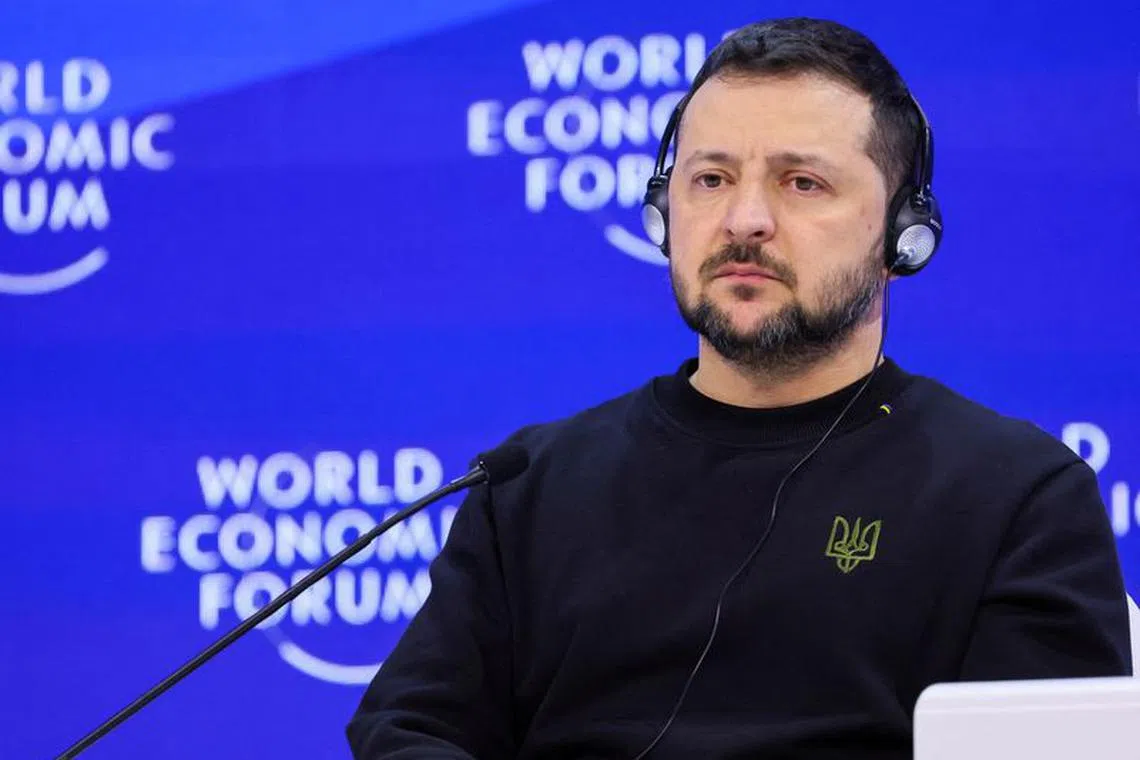 FILE PHOTO: Ukraine's President Volodymyr Zelenskiy attends the 54th annual meeting of the World Economic Forum in Davos, Switzerland, January 16, 2024. REUTERS/Denis Balibouse/File Photo