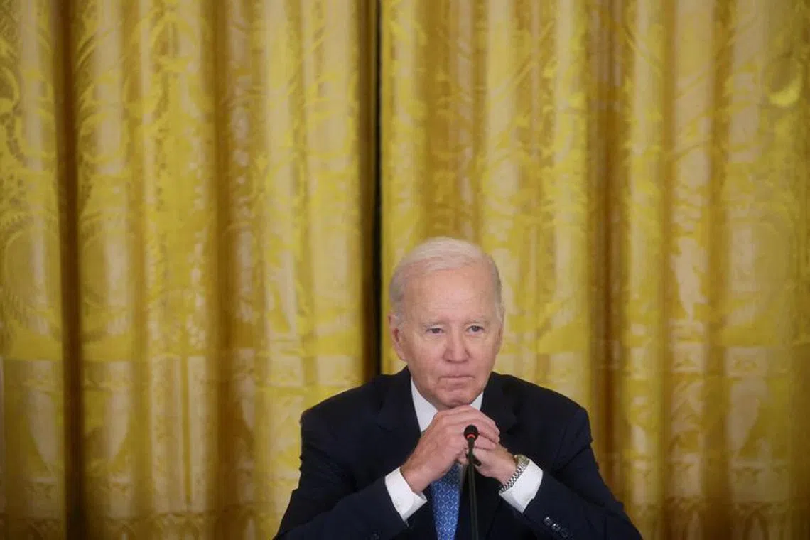 U.S. President Joe Biden waits for the news media to leave the room as they ask questions about the conflict between Israel and Palestinian Islamist group Hamas as he hosts western hemisphere leaders at the Americas Partnership for Economic Prosperity Leaders’ Summit at the White House in Washington, U.S., November 3, 2023. REUTERS/Leah Millis/File Photo