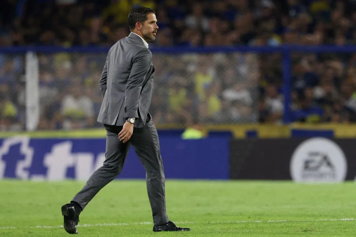 FILE PHOTO: Soccer Football - Copa Libertadores - Qualifying round - Second leg - Boca Juniors v Alianza Lima - Estadio La Bombonera, Buenos Aires, Argentina - February 25, 2025 Boca Juniors coach Fernando Gago during half time REUTERS/Gonzalo Colini/File Photo