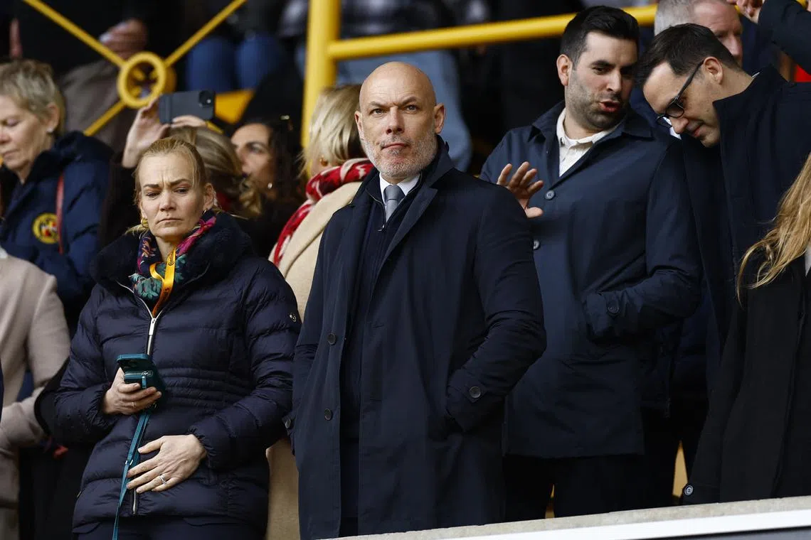 FILE PHOTO: Soccer Football -  FA Women's League Cup - Final - Arsenal v Chelsea - Molineux Stadium, Wolverhampton, Britain - March 31, 2024 Chief Refereeing Officer for PGMOL, Howard Webb is pictured in the stands with his wife, former referee Bibiana Steinhaus-Webb, before the match Action Images via Reuters/Peter Cziborra
