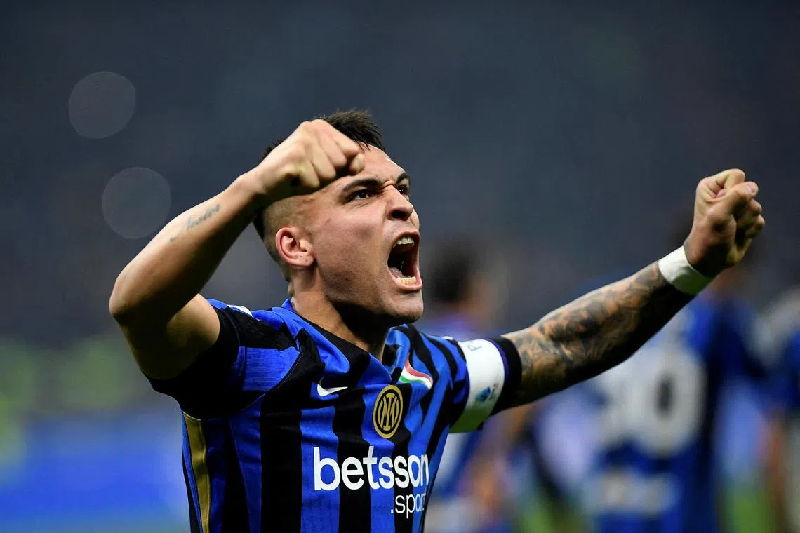 Soccer Football - Serie A - Inter Milan v Empoli - San Siro, Milan, Italy - January 19, 2025 Inter Milan's Lautaro Martinez celebrates scoring their first goal REUTERS/Massimo Pinca/ File Photo