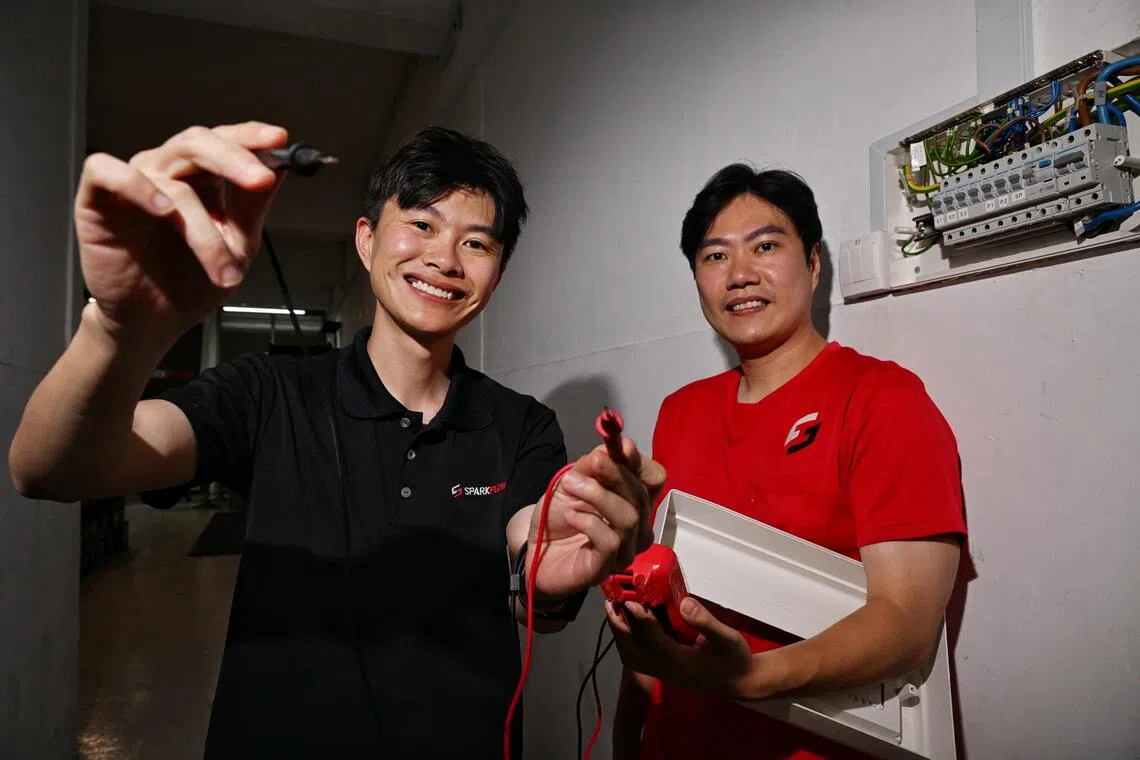 Brothers and co-founders of Sparkflow Benetton Chan, 32, (left) and Royston Chan, 36, in their office on Aug 3.