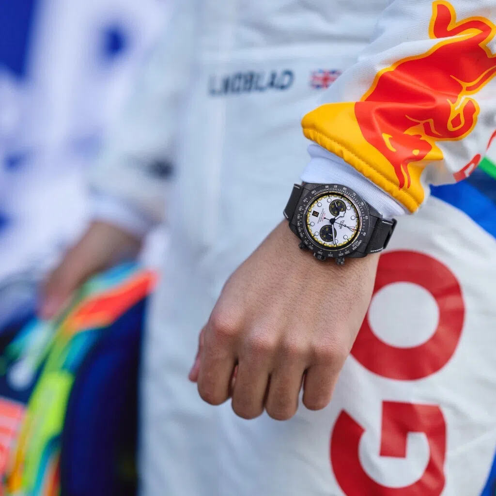 The Tudor Black Bay Chrono “Carbon 26” on the wrist of a Formula One driver