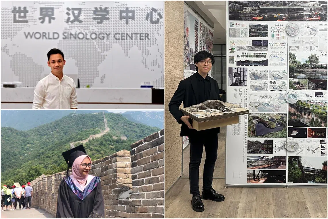 (Clockwise from top left) Mr Gooi Ming Kuan, Mr Koid Chun Chen and Ms Norizzati Muhamad Maulana are among Malaysians who are pursuing their studies in China.
