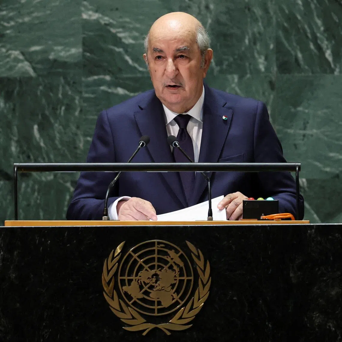 FILE PHOTO: Algeria's President Abdelmadjid Tebboune addresses the 78th Session of the U.N. General Assembly in New York City, U.S., September 19, 2023.  REUTERS/Mike Segar/File Photo