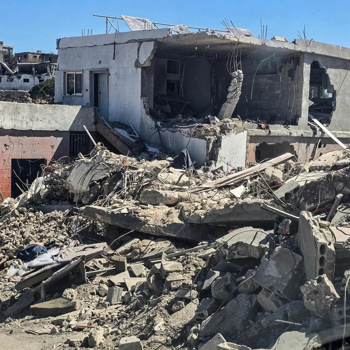 The remains of a home is destroyed by the Israeli army in the southern Lebanese village of Beit Lif, in the Bint Jbeil district on April 22.