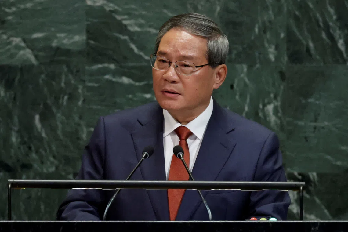 Chinese Premier Li Qiang attends the 80th United Nations General Assembly (UNGA) at U.N. headquarters in New York City, U.S., September 26, 2025. REUTERS/Jeenah Moon