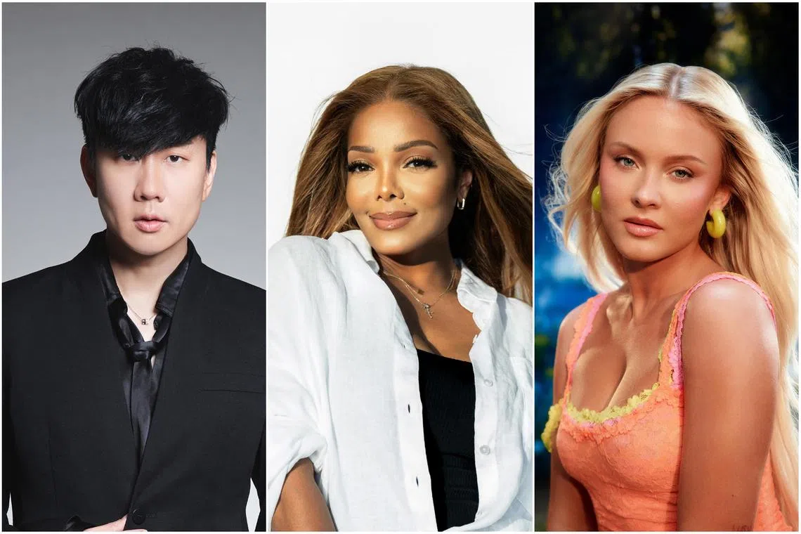 (From left) Home-grown Mandopop star JJ Lin, American pop music icon Janet Jackson and Swedish pop singer Zara Larsson will be performing at the upcoming Singapore Grand Prix.