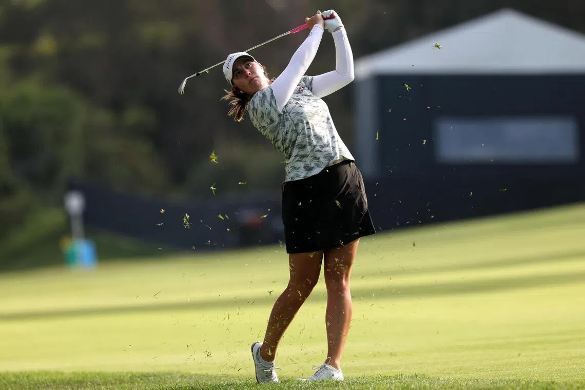 Jennifer Kupcho hits a second shot on the eighteenth hole during the first round of the US Women's Open at Riviera Country Club. 