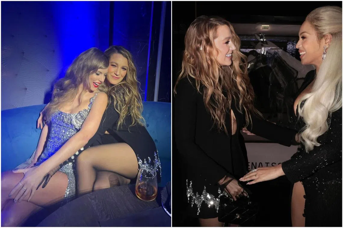 Blake Lively with her bestie Taylor Swift (far left) and Beyonce (far right).