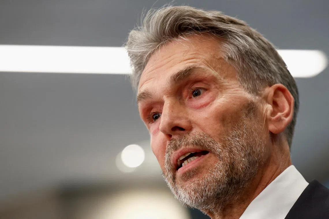 FILE PHOTO: Former Dutch intelligence chief Dick Schoof speaks at a press conference as he is presented as the proposed prime minister of the Netherlands, in The Hague, Netherlands, May 28, 2024. REUTERS/Piroschka van de Wouw/File Photo