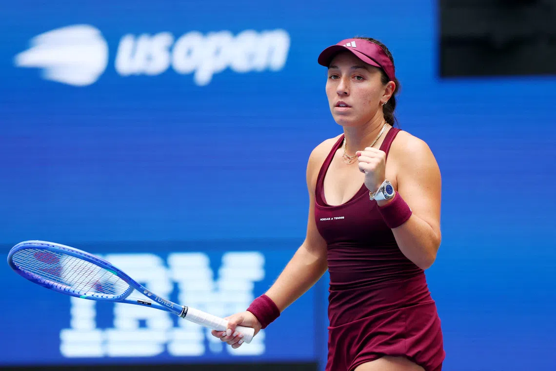 Jessica Pegula celebrates after winning her second round match against Sofia Kenin.