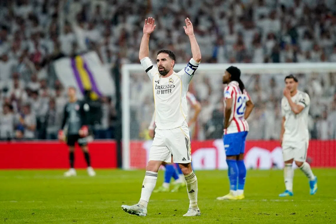 Soccer Football - LaLiga - Real Madrid v Atletico Madrid - Santiago Bernabeu, Madrid, Spain - March 22, 2026 Real Madrid's Dani Carvajal reacts REUTERS/Ana Beltran