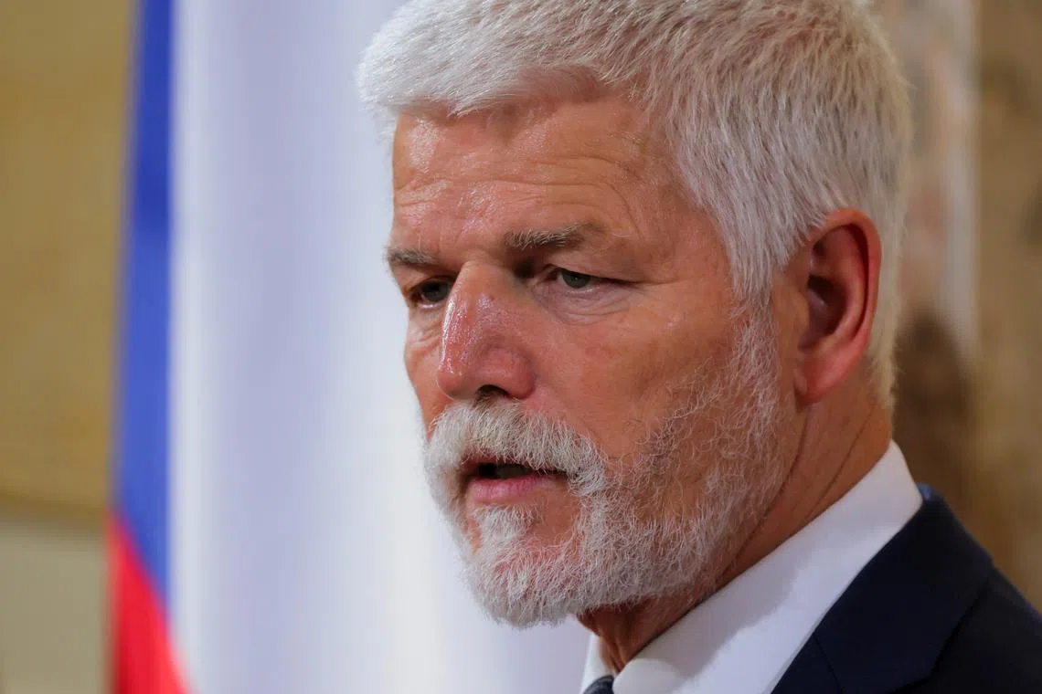 FILE PHOTO: President of the Czech Republic Petr Pavel delivers a speech during his state visit, at the Bundeshaus in Bern, Switzerland, November 6, 2024. REUTERS/Denis Balibouse/File Photo
