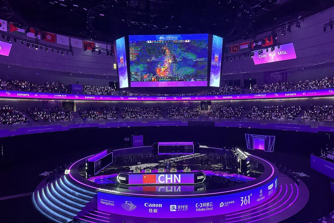dldota02 - China take on Mongolia in the Asian Games Dota 2 final at the air-conditioned cauldron of the China Hangzhou Esports Centre.