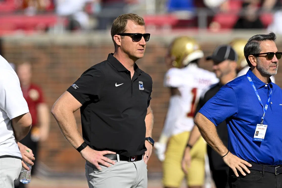 Nov 16, 2024; Dallas, Texas, USA;  Southern Methodist Mustangs head coach Rhett Lashlee looks on before the game between the SMU Mustangs and the Boston College Eagles at the Gerald J. Ford Stadium. Mandatory Credit: Jerome Miron-Imagn Images/ File Photo