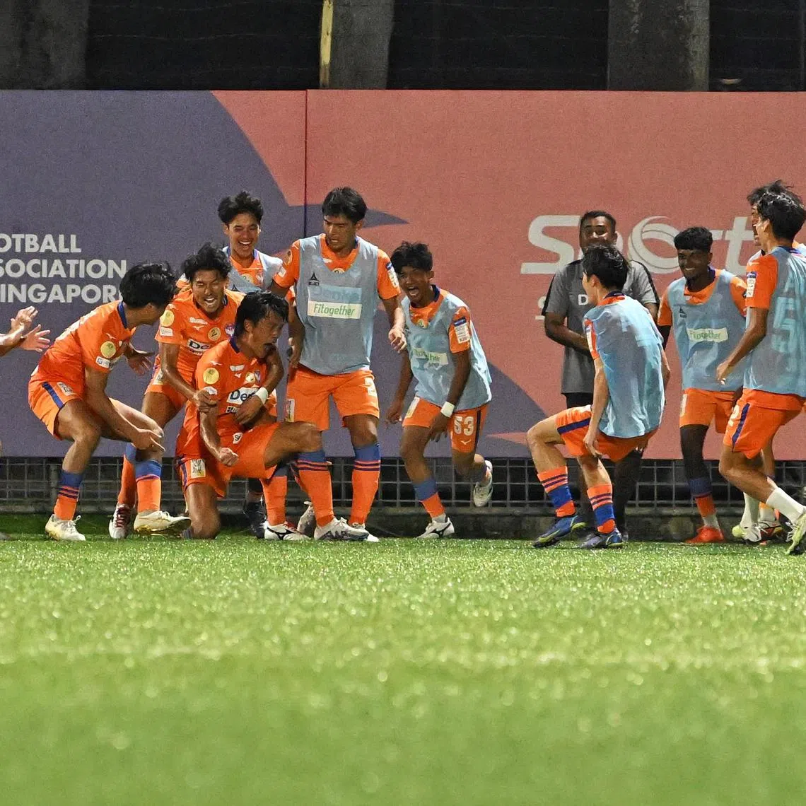 Albirex Niigata players celebrate after Shodai Yokoyama scored their second goal against Lion City Sailors