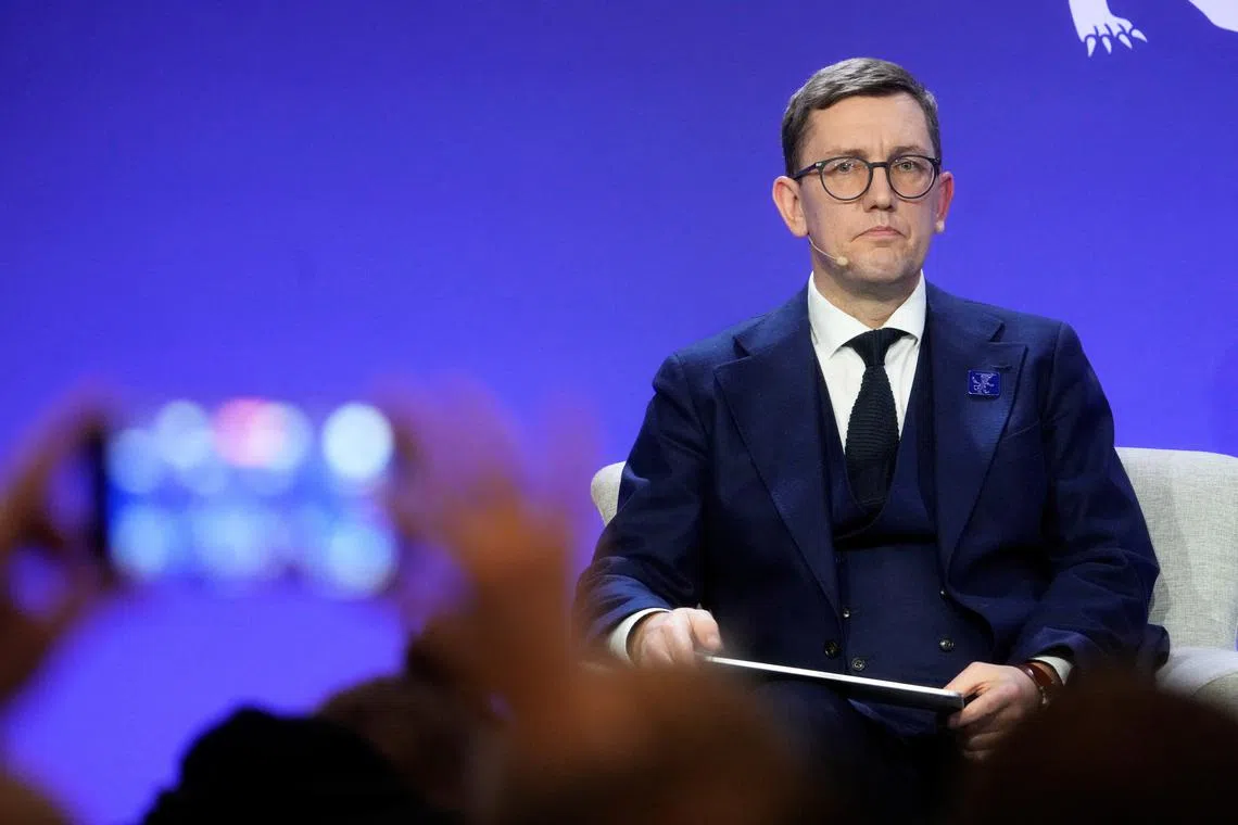 Estonian Prime Minister Kristen Michal listens during a public discussion ahead of the UK-led Joint Expeditionary Force (JEF) summit in Tallinn, Estonia December 16, 2024. REUTERS/Ints Kalnins