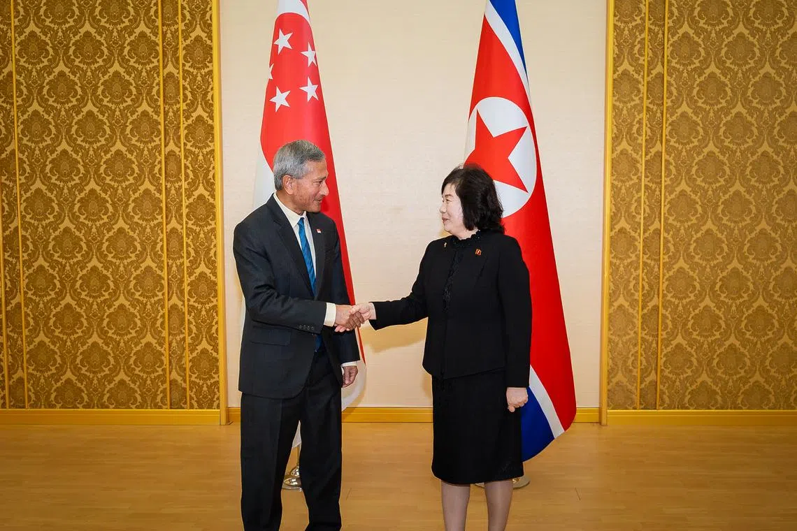 Minister for Foreign Affairs Dr Vivian Balakrishnan (left) made a working visit to the Democratic People’s Republic of Korea from 26 to 27 May at the invitation of DPRK Foreign Minister Choe Son Hui. 
