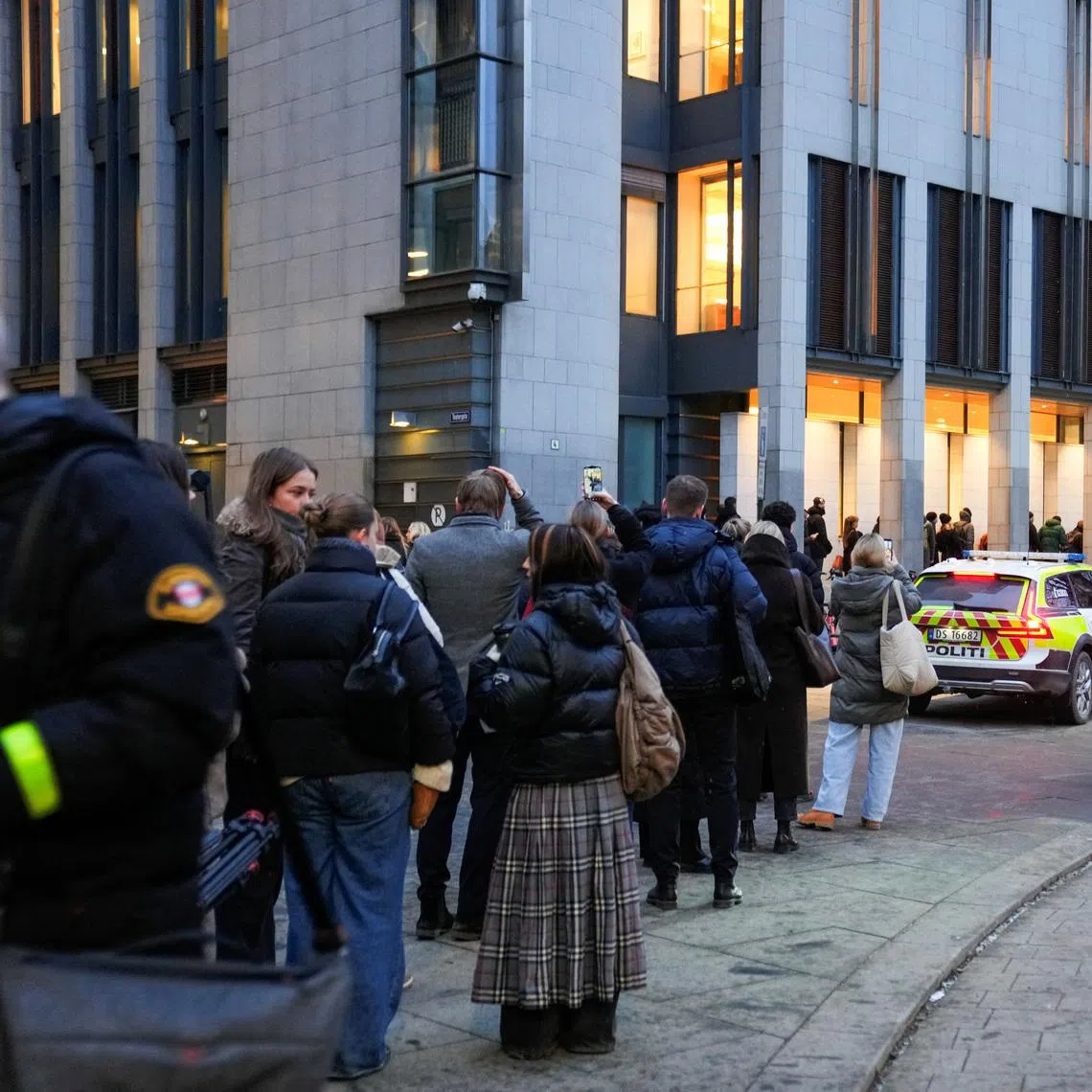 People queue outside Oslo Courthouse on Feb 3 before Marius Borg Hoiby's trial. He pleaded not guilty to four counts of rape. 