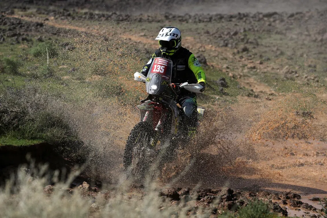 Carles Falcon in action during the first stage of the Dakar Rally on Jan 6. He crashed during the second stage on Jan 7.