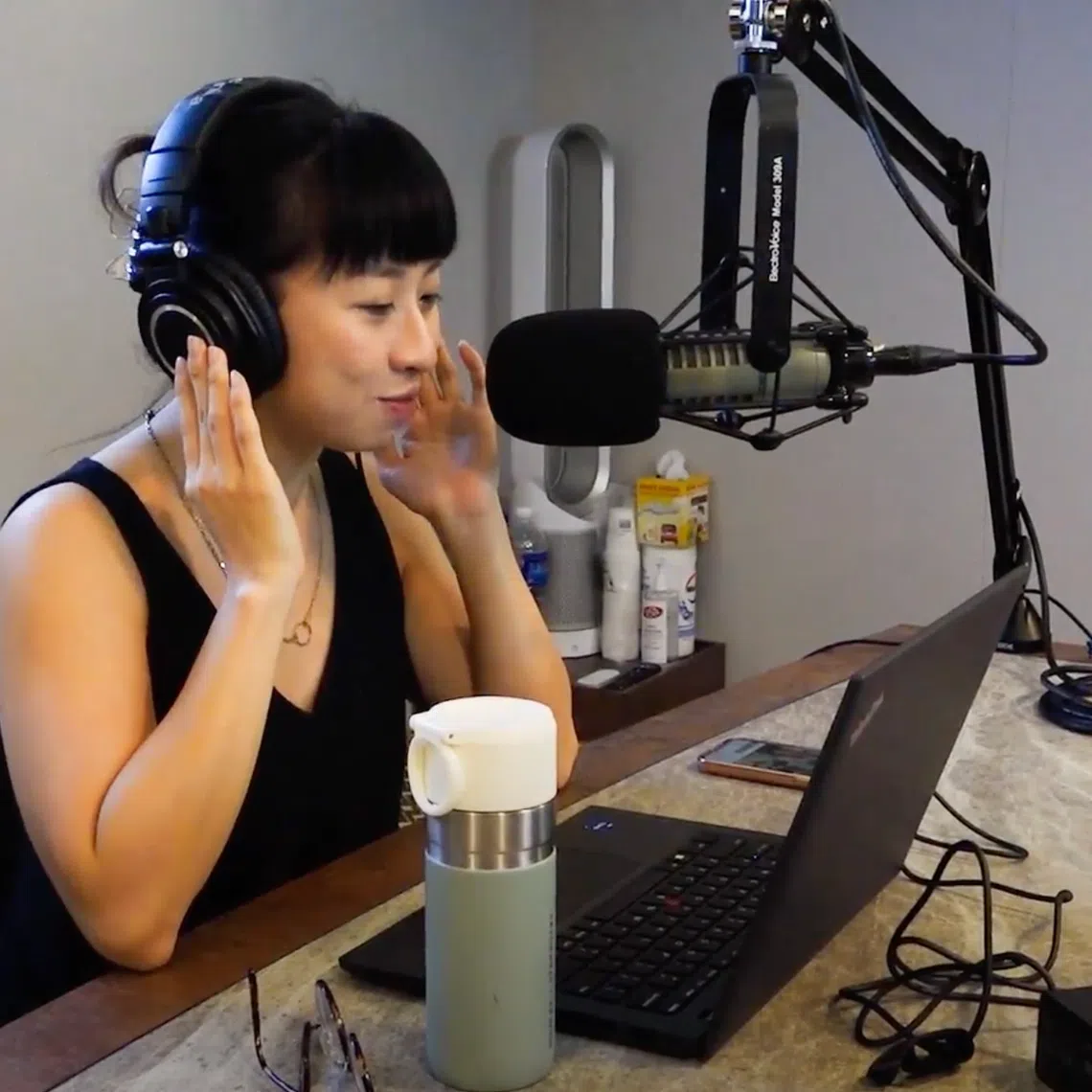 #PopVultures host Jan Lee in ST podcast studio. 