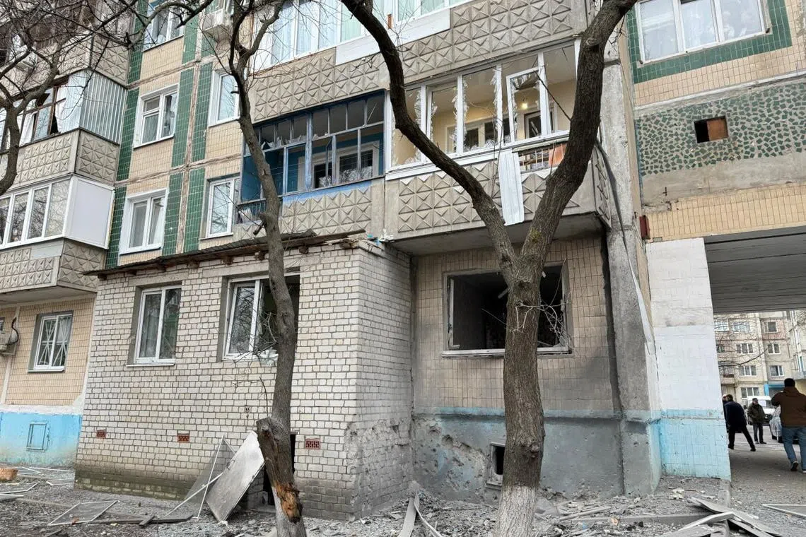 A view shows a damaged apartment building following the incident, which local authorities said was a Ukrainian missile attack, in the course of Russia-Ukraine conflict in Belgorod, Russia, March 16, 2024. Telegram channel of Governor of Belgorod Region Vyacheslav Gladkov/Handout via REUTERS