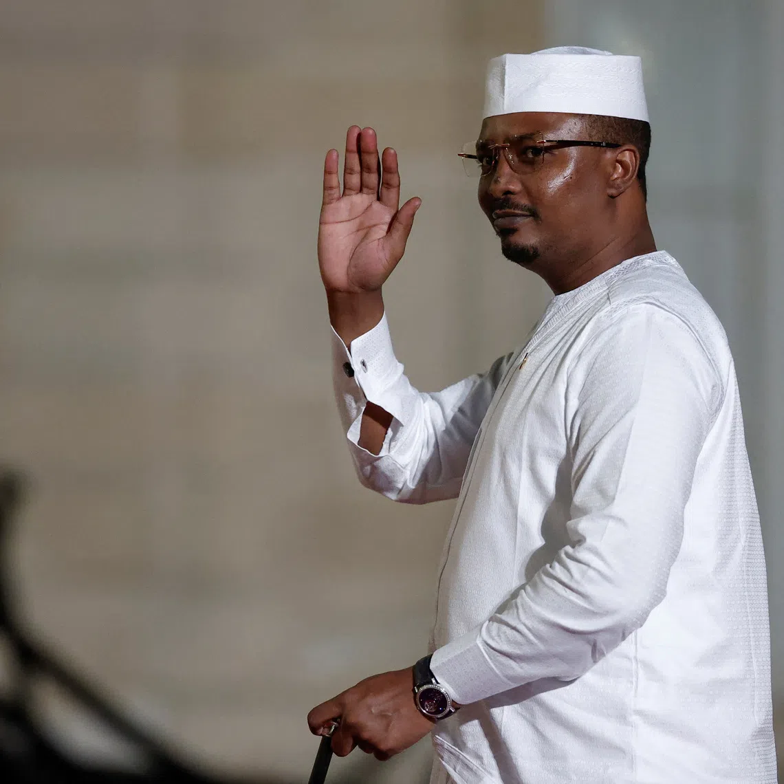 FILE PHOTO: Chad's President General Mahamat Idriss Deby arrives before a dinner with several heads of state and government and leaders of international organisations at the Elysee Palace, as part of the 19th Francophonie Summit, in Paris, France, October 4, 2024. REUTERS/Benoit Tessier/File Photo
