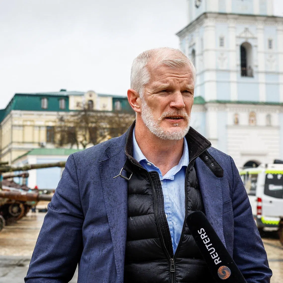 British Minister of State for Armed Forces Al Carns speaks during an interview with Reuters, amid Russia's attack on Ukraine, in Kyiv, Ukraine, April 10, 2026. REUTERS/Alina Smutko