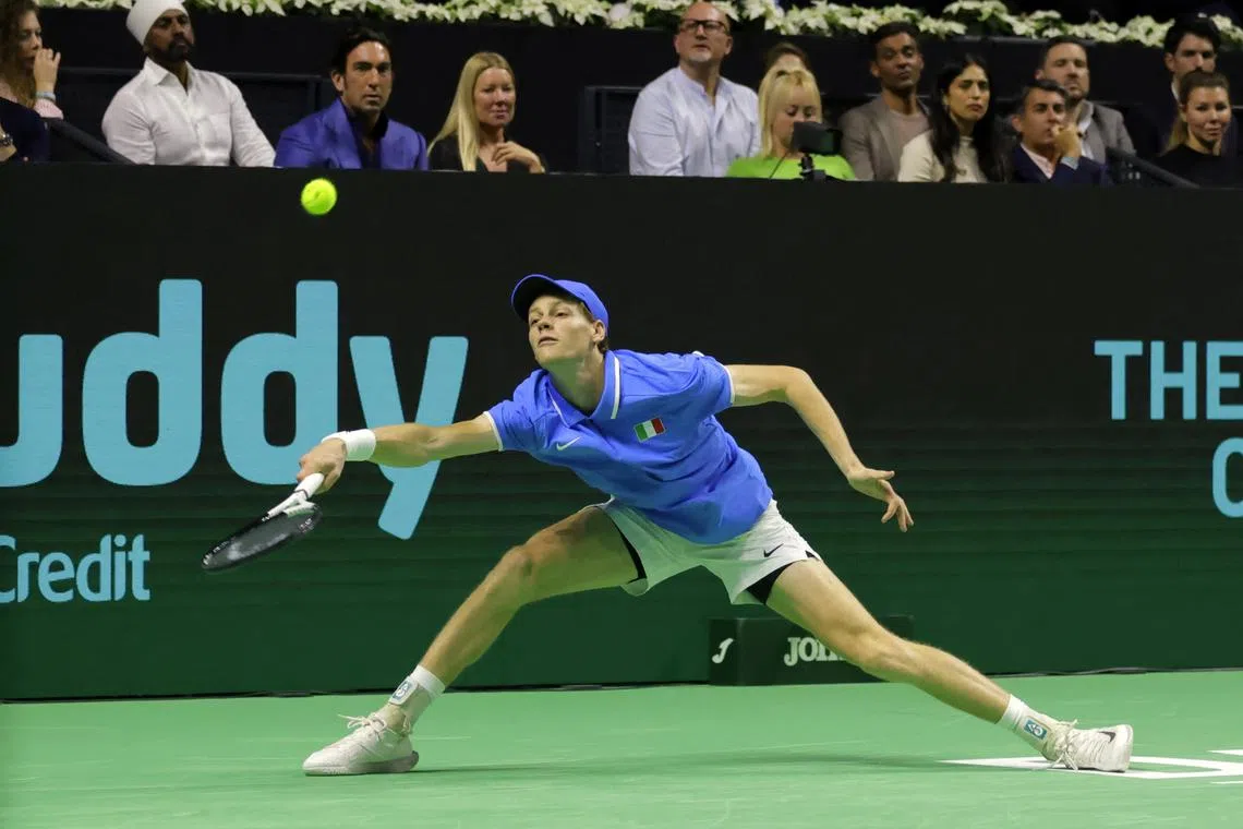 FILE PHOTO: Tennis - Davis Cup Finals - Final - Italy v Netherlands - Palacio de Deportes Jose Maria Martin Carpena Arena, Malaga, Spain - November 24, 2024   Italy's Jannik Sinner in action during his singles match against Netherlands' Tallon Griekspoor REUTERS/Jon Nazca/File Photo