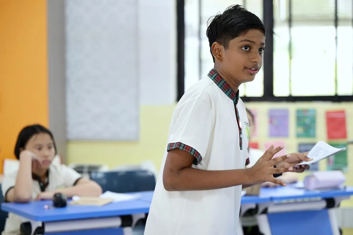 Blangah Rise Primary School pupil Sri Raman Rajaraman at an after-school debate programme.