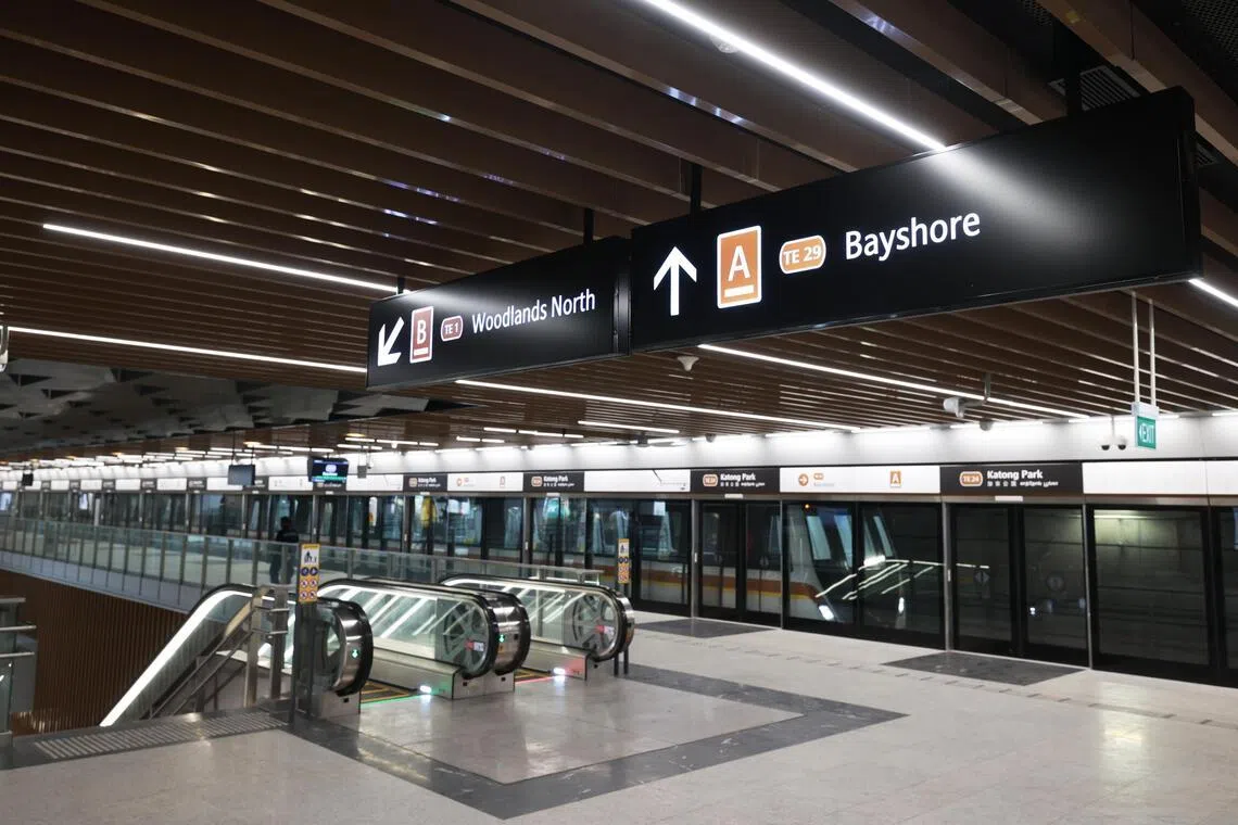 The three shuttle buses will run between Woodlands North and Caldecott stations, Caldecott and Marina Bay stations and Marina Bay and Bayshore stations, respectively.