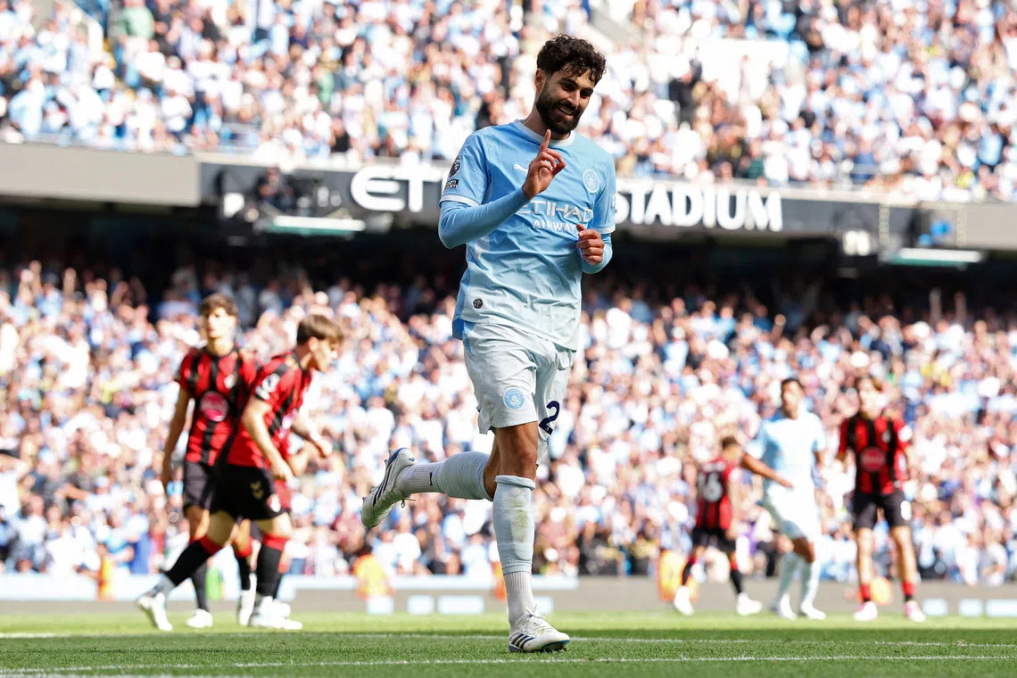 Manchester City’s Josko Gvardiol celebrates scoring their second goal in the 2-1 Premier League win over Bournemouth.