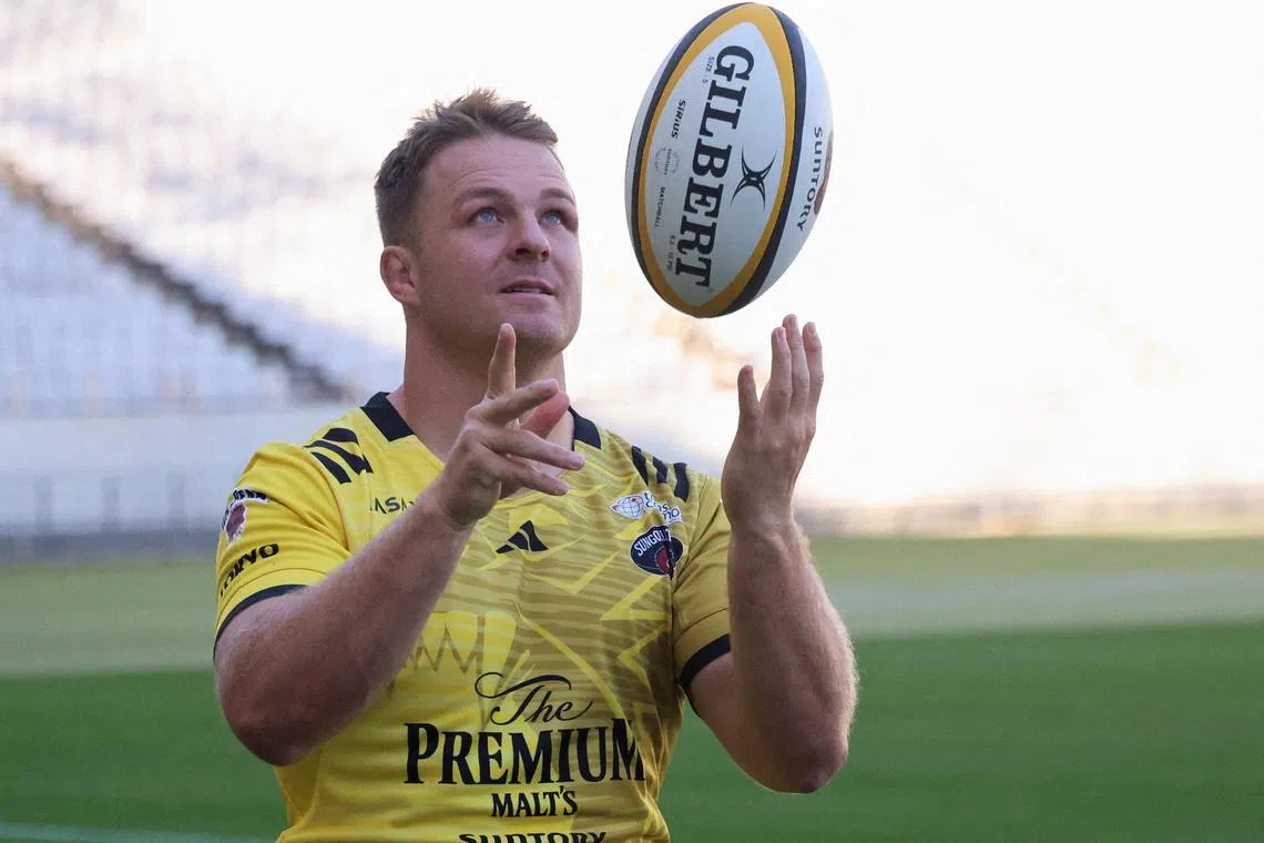 FILE PHOTO: New Zealand All Blacks Sam Cane poses for a photograph after a press conference to announce his debut in Japan's Rugby League One as Suntory Sungoliath player at Ajinomoto Stadium in Chofu, outskirts of Tokyo, Japan November 28, 2023. REUTERS/John Geddie/File Photo