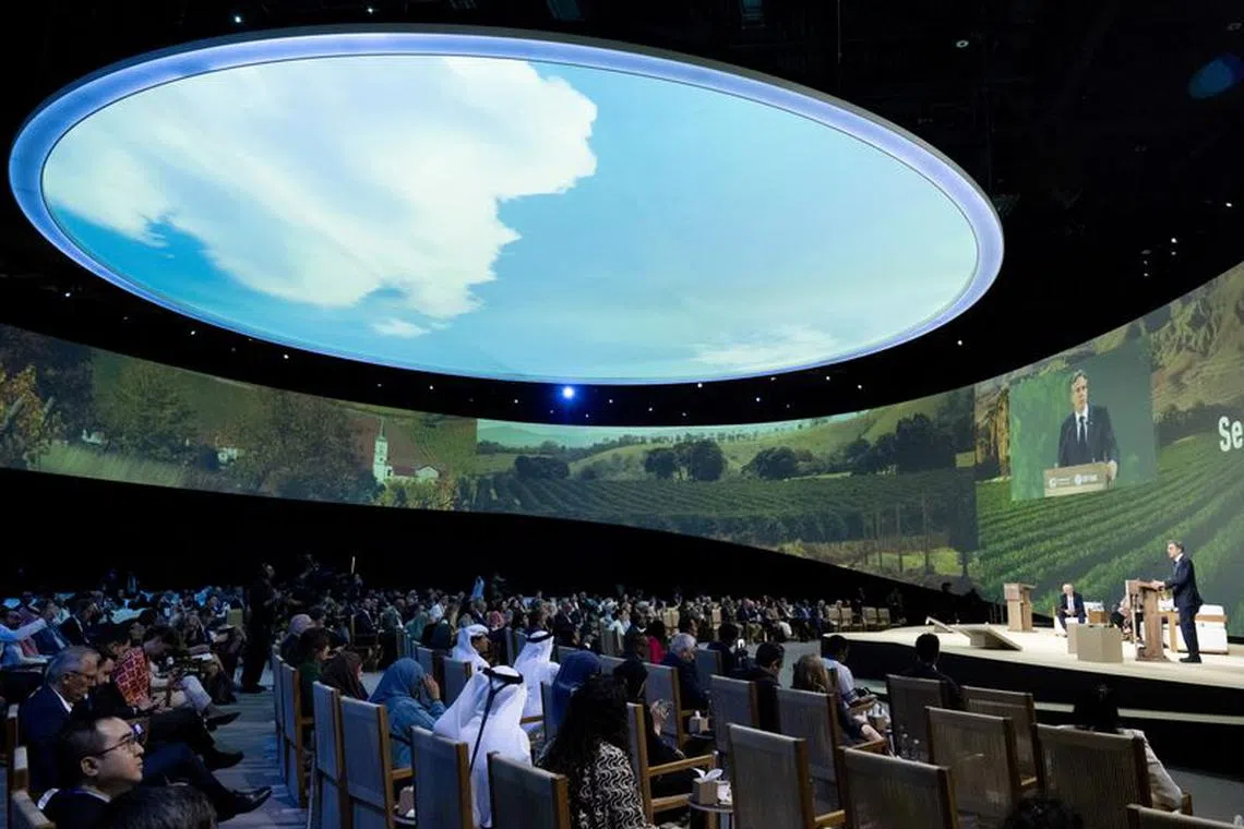 U.S Secretary of State Antony Blinken speaks during the Transforming Food Systems in the Face of Climate Change event on the sidelines of the COP28 climate summit at Dubai Expo, in Dubai, United Arab Emirates December 1, 2023.     SAUL LOEB/Pool via REUTERS