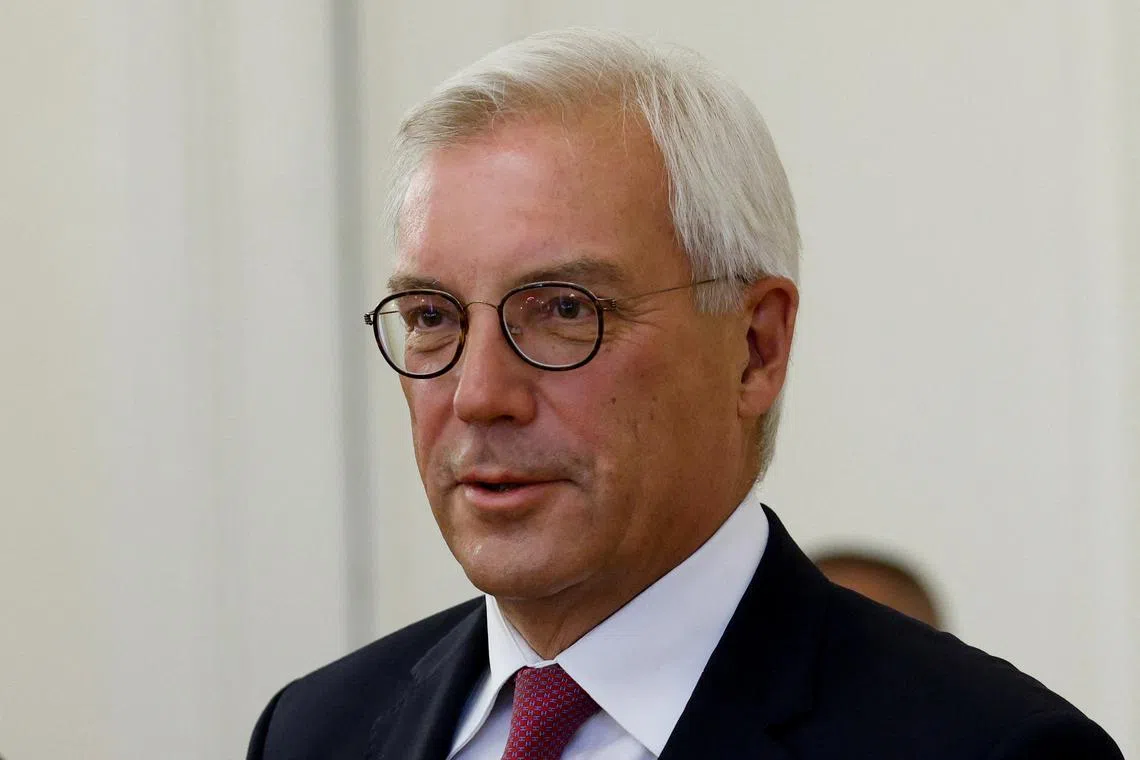FILE PHOTO: Russia's Deputy Foreign Minister Alexander Grushko looks on during a meeting with Turkish Foreign Minister Hakan Fidan in Moscow, Russia, August 31, 2023. REUTERS/Maxim Shemetov/Pool/File Photo