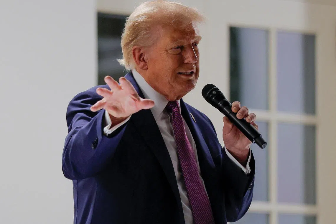 FILE PHOTO: U.S. President Donald Trump speaks during a dinner for lawmakers on the newly renovated Rose Garden patio, at the White House in Washington, D.C., U.S., September 5, 2025.  REUTERS/Brian Snyder/File Photo