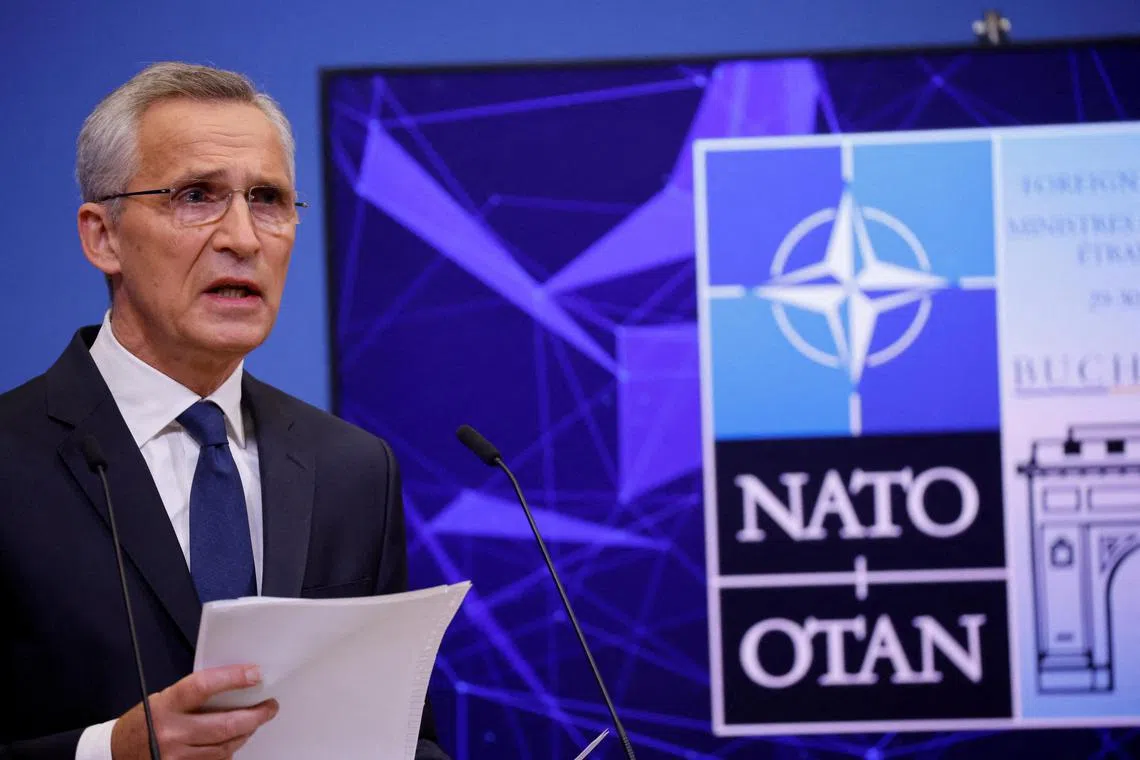 Nato Secretary General Jens Stoltenberg during a news conference at its headquarters in Brussels, Belgium, on Nov 25, 2022.