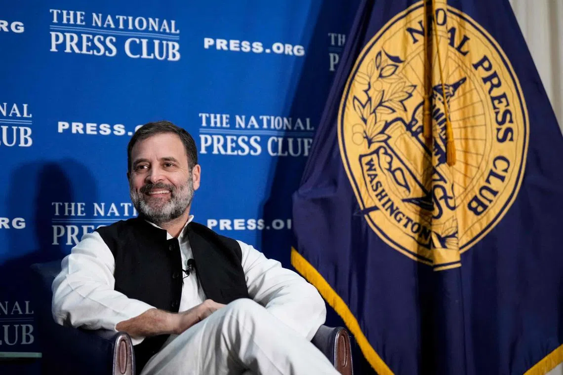 Indian opposition leader Rahul Gandhi speaks at the National Press Club on June 1, 2023 in Washington, DC. 