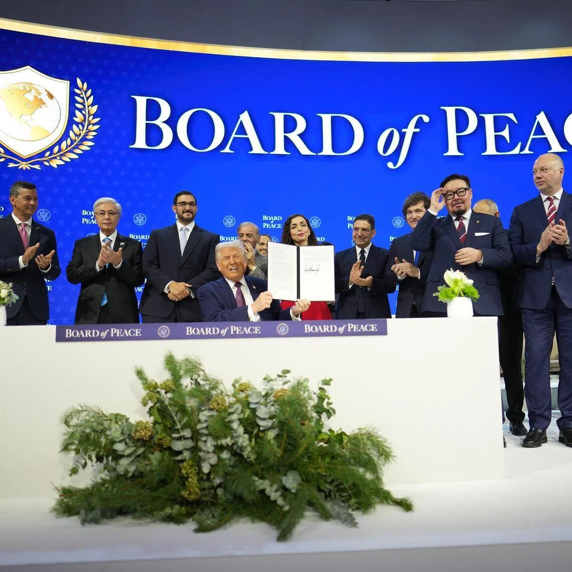 Mr Trump signed documents at the World Economic Forum in Davos, Switzerland, on Jan 23, to establish the Board of Peace.
