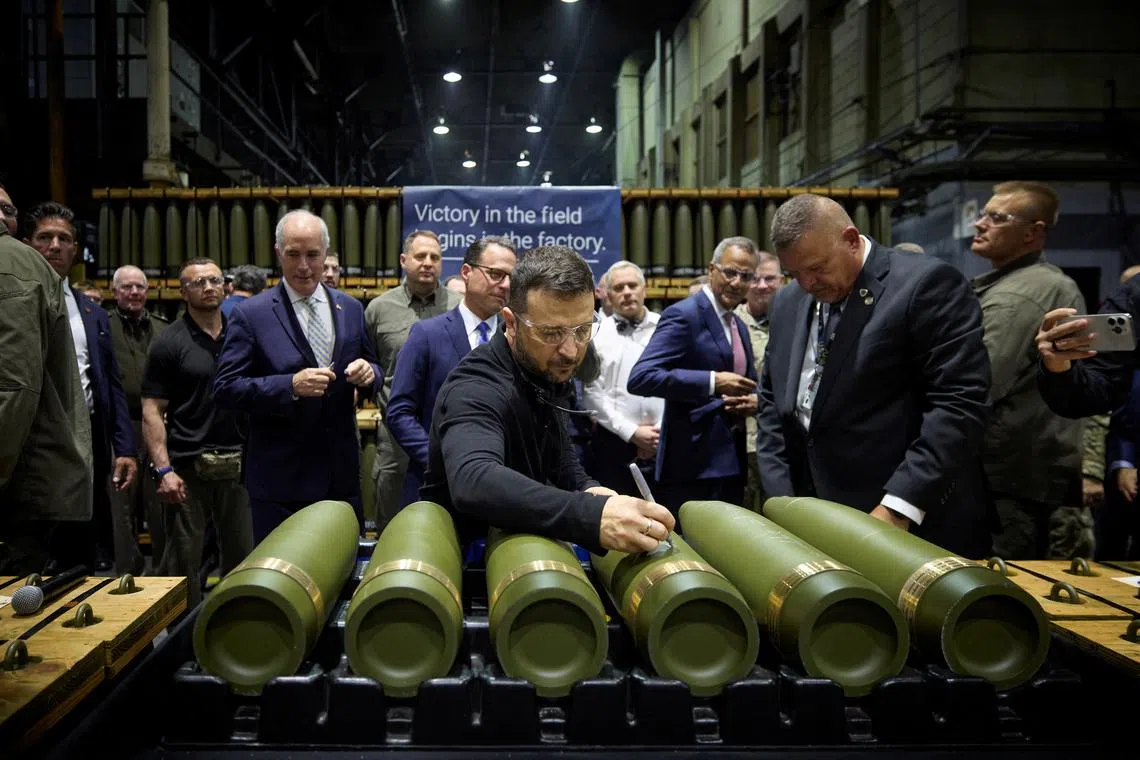 FILE PHOTO: Ukraine's President Volodymyr Zelenskiy visits the Scranton Army Ammunition Plant in Scranton, Pennsylvania, U.S., September 22, 2024. Ukrainian Presidential Press Service/Handout via REUTERS/File Photo