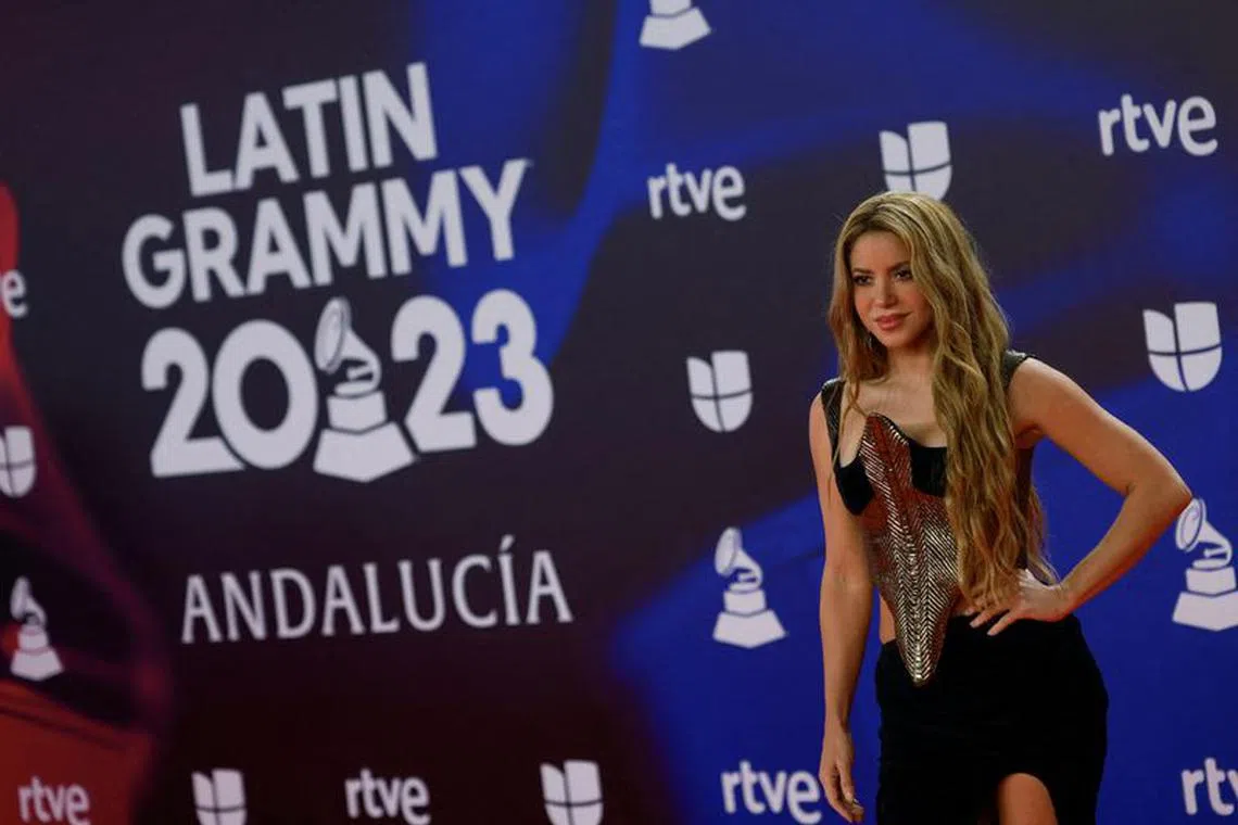 FILE PHOTO: Shakira poses on the red carpet during the 24th Annual Latin Grammy Awards show in Seville, Spain, November 16, 2023. REUTERS/Marcelo del Pozo/File Photo