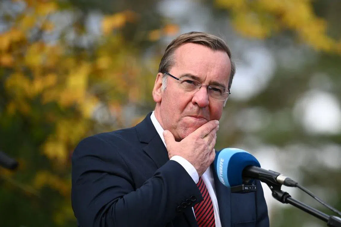 German Defence Minister Boris Pistorius looks on during a press statement on a visit the German Airforce Base Holzdorf to get informed about the projects of heavy transport helicopters and the anti-ballistic missiles ARROW in Holzdorf, Germany October 16, 2023. REUTERS/Annegret Hilse/File Photo