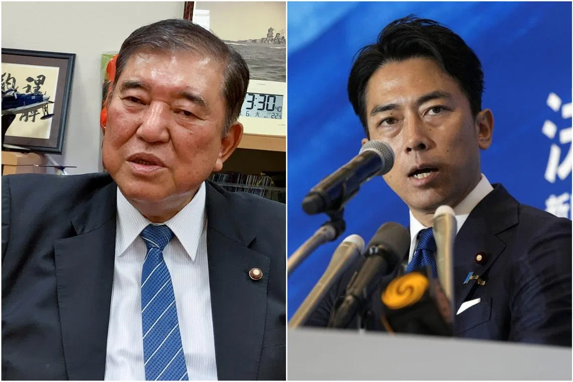 The most popular candidates in opinion polls are Mr Shigeru Ishiba (left) and Mr Shinjiro Koizumi.