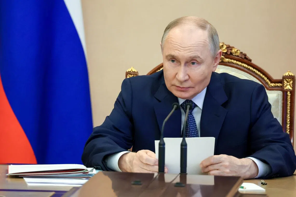 Russian President Vladimir Putin chairs a meeting on the key points of the state armament program for 2027-2036, at the Kremlin in Moscow, Russia June 11, 2025. Sputnik/Vyacheslav Prokofyev/Pool via REUTERS/File Photo