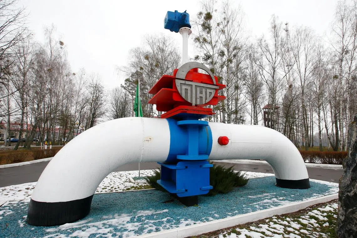 A pipeline model is seen a plant in Belarus which moves crude through the Northern Druzhba pipeline westwards to Poland and Europe.